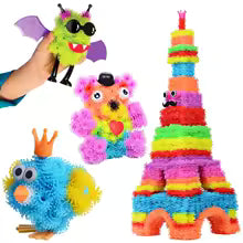Pom-Pom Tower Toy – Soft Sensory Building Blocks