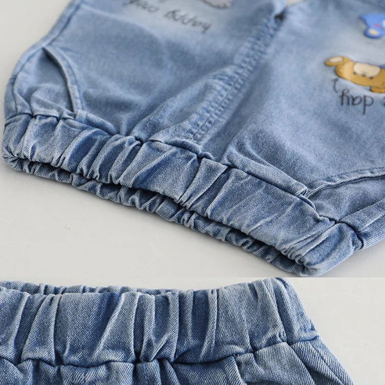 Boys Outfit Set – Tie Shirt & Embroidered Denim Shorts (Ages 1-5 Years)