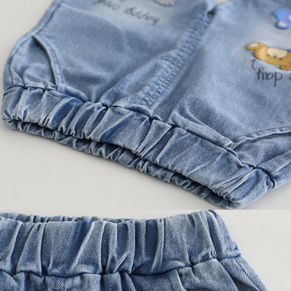 Boys Outfit Set – Tie Shirt & Embroidered Denim Shorts (Ages 1-5 Years)