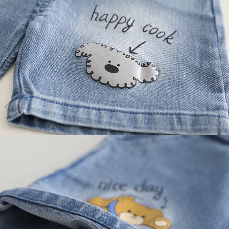 Boys Outfit Set – Tie Shirt & Embroidered Denim Shorts (Ages 1-5 Years)