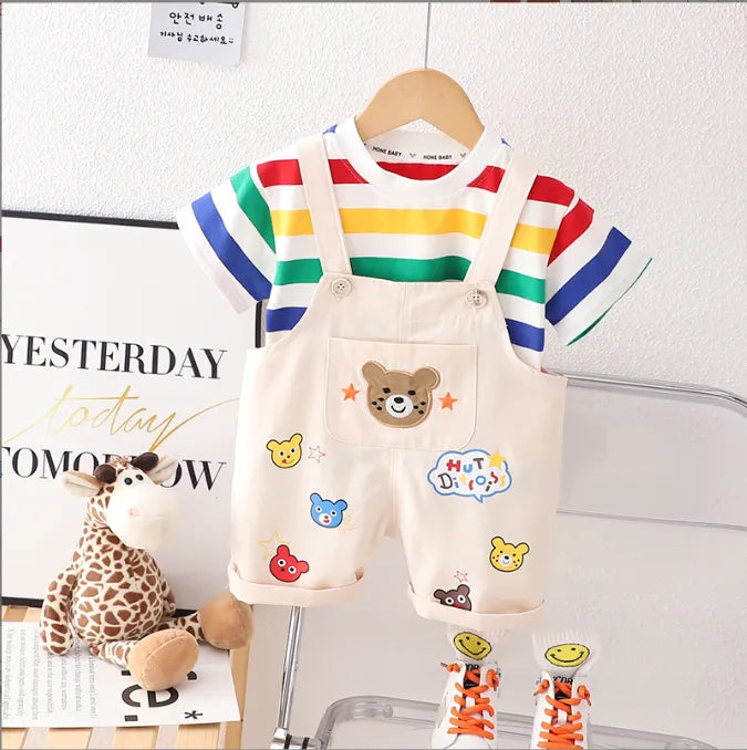 Boys 2-Piece Romper Set – Colorful Teddy Bear Design (Ages 1-6 Years)