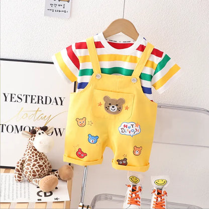 Boys 2-Piece Romper Set – Colorful Teddy Bear Design (Ages 1-6 Years)