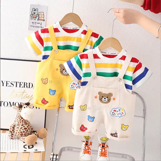 Boys 2-Piece Romper Set – Colorful Teddy Bear Design (Ages 1-6 Years)