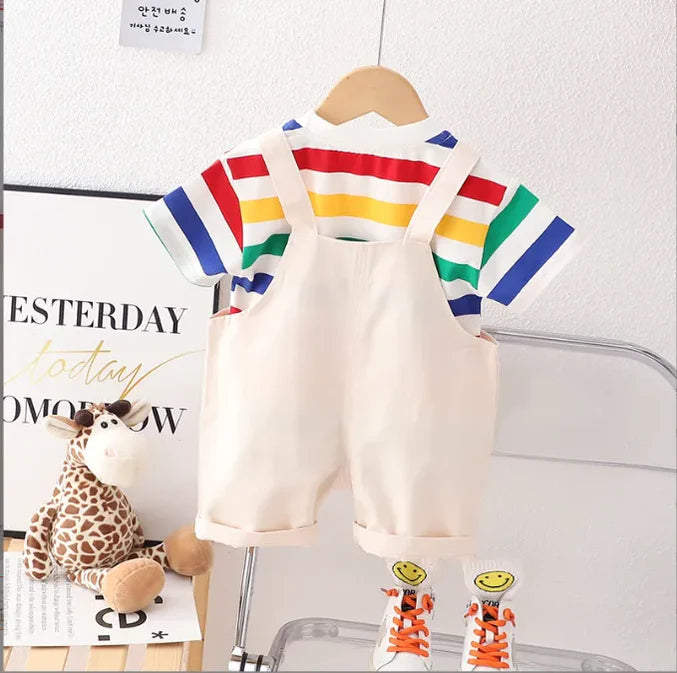 Boys 2-Piece Romper Set – Colorful Teddy Bear Design (Ages 1-6 Years)