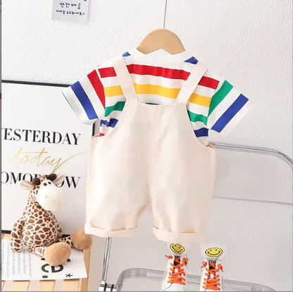 Boys 2-Piece Romper Set – Colorful Teddy Bear Design (Ages 1-6 Years)