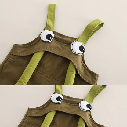 Boys & Girls Outfit Set – Green Frog Eyes T-Shirt and Overalls (Ages 1-5 Years)