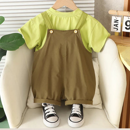 Boys & Girls Outfit Set – Green Frog Eyes T-Shirt and Overalls (Ages 1-5 Years)