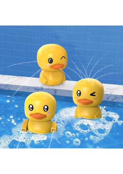 Frog-Style Bath Toys with Yellow Duck Electric Spinning Sprinkler Shower Toy