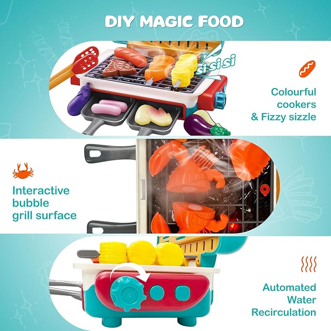 Cooking Simulator Toy with Color Changing Accessories | 31 PCS BBQ Kit for Kids