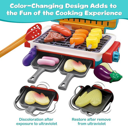 Cooking Simulator Toy with Color Changing Accessories | 31 PCS BBQ Kit for Kids