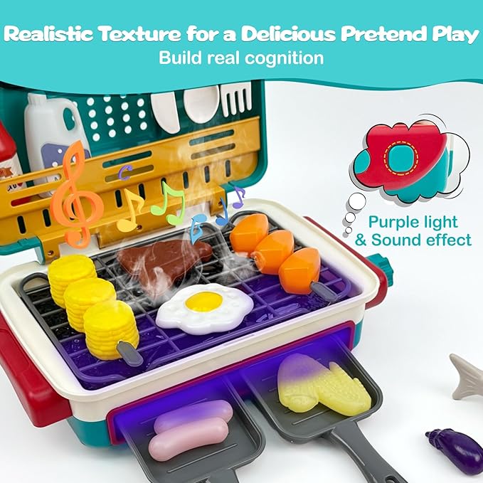 Cooking Simulator Toy with Color Changing Accessories | 31 PCS BBQ Kit for Kids